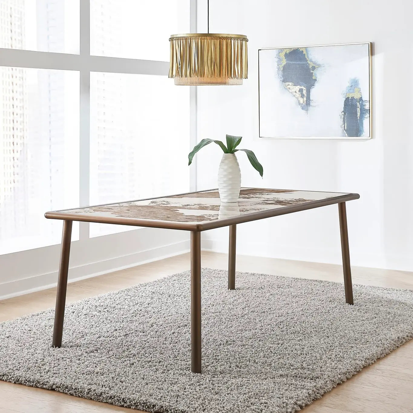 Tulum Stone Top Dining Table with Bronze Metal Base