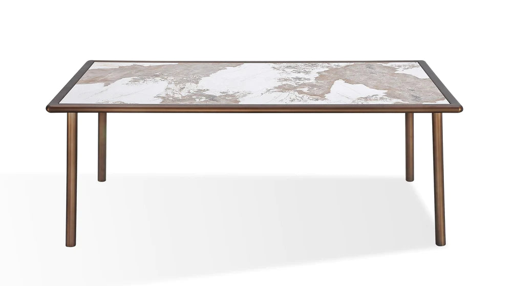 Tulum Stone Top Dining Table with Bronze Metal Base