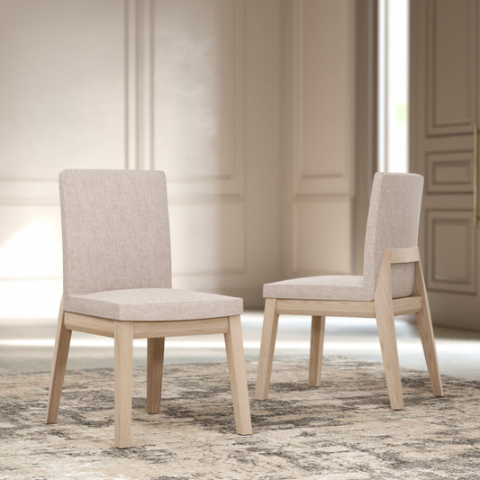 Liv Solid Wood Dining Chair in White Sand and Natural Linen